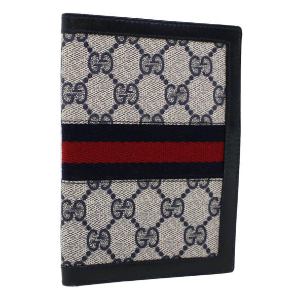 GUCCI GG Canvas Sherry Line Pass Case PVC Leather Gray Red Navy Auth ar9606 - Picture 1 of 16